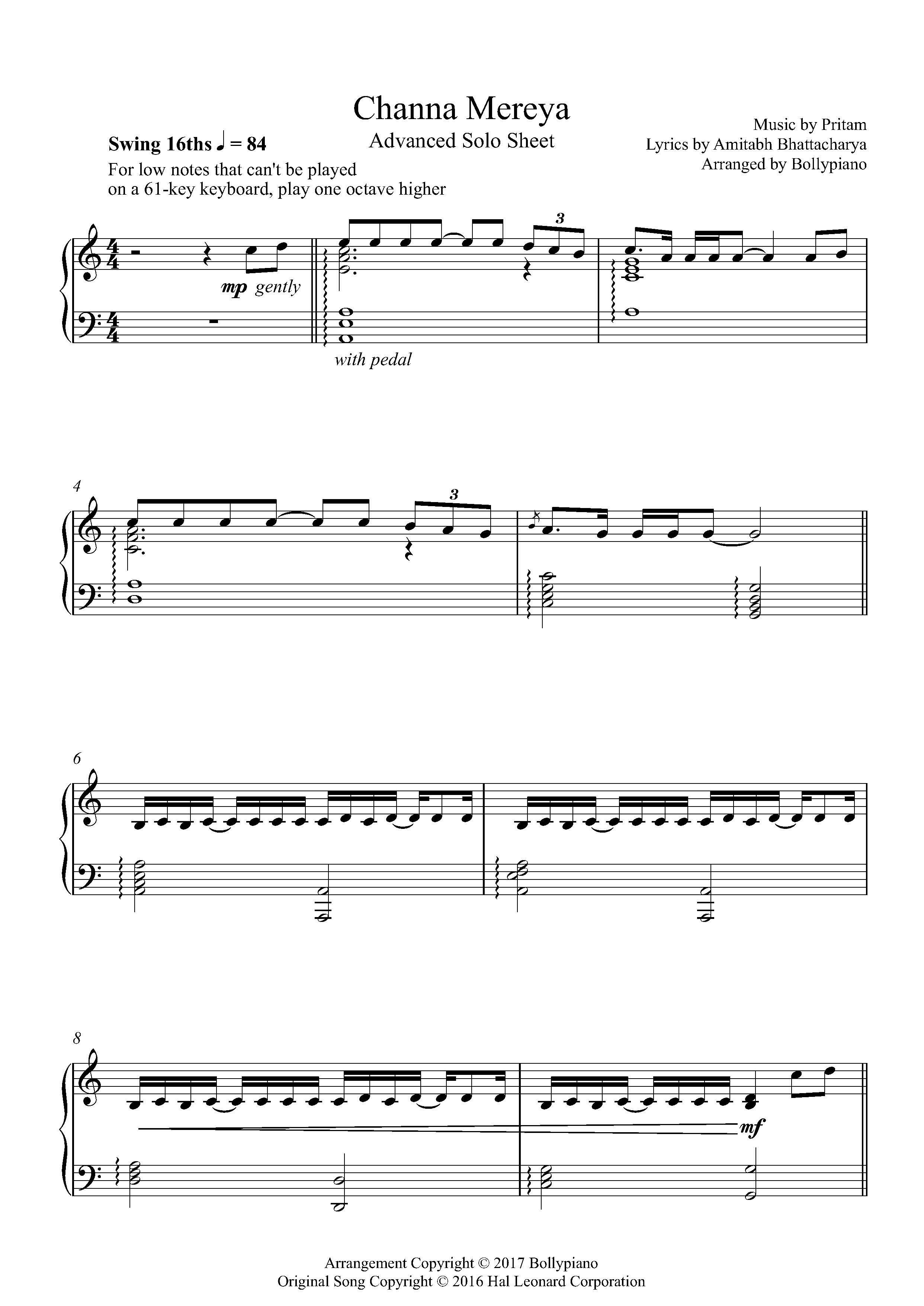 Channa Mereya Advanced Solo Sheet