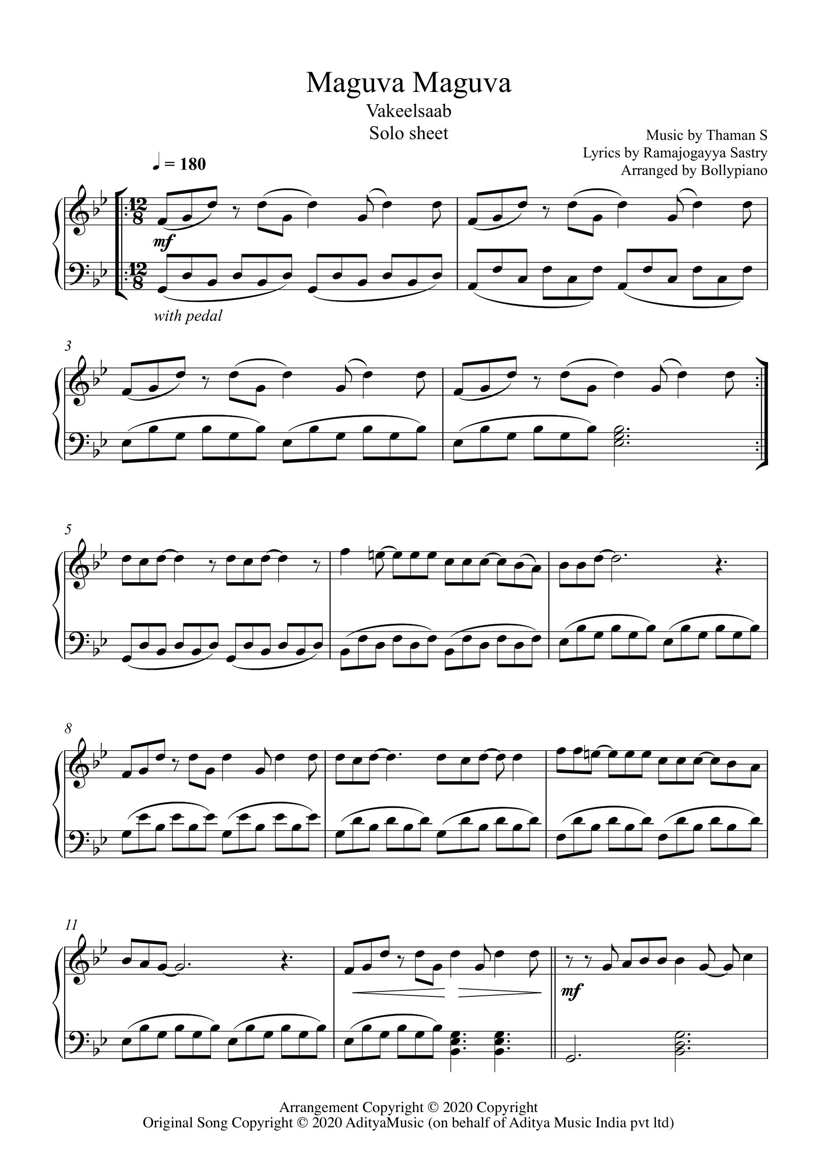 Maguva Maguva Piano Notes Vakeelsaab Solo Sheet Music PDF