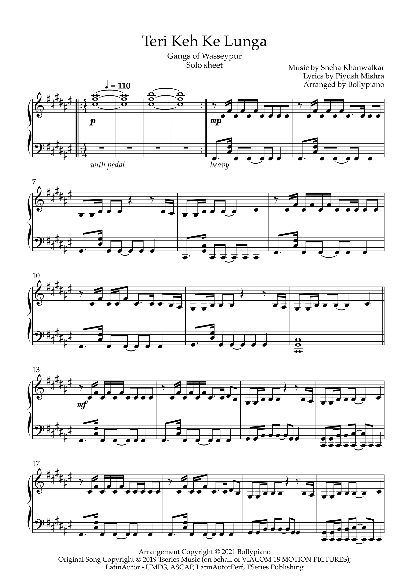 Teri Keh Ke Lunga Solo Sheet