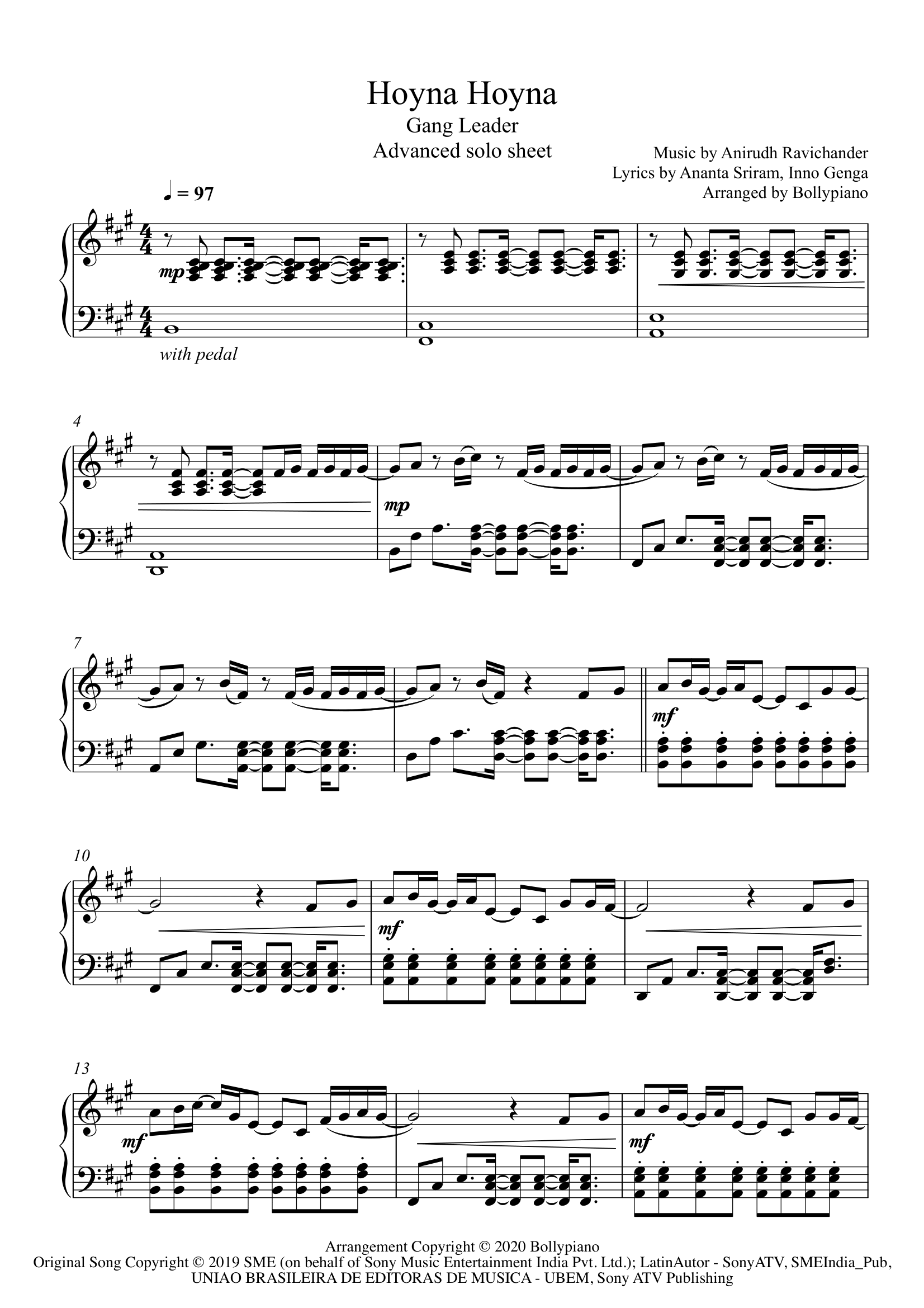 Hoyna Hoyna Advanced Solo Sheet
