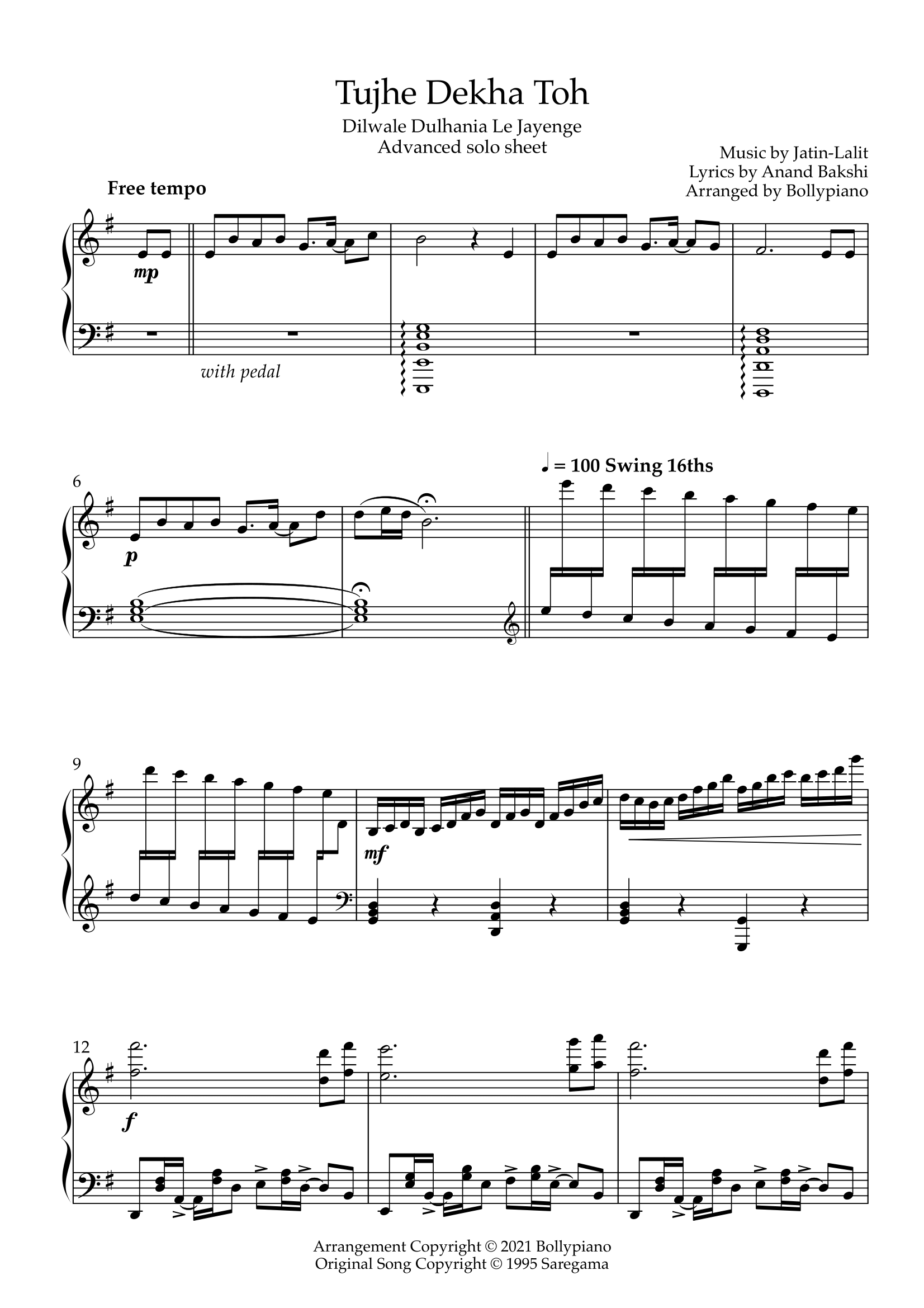 Tujhe Dekha Toh Advanced Solo Sheet