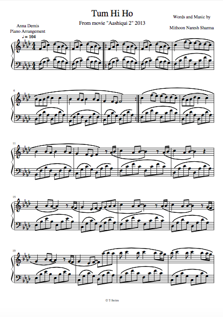 Tum Hi Ho Solo Sheet Anna Demis Bollypiano