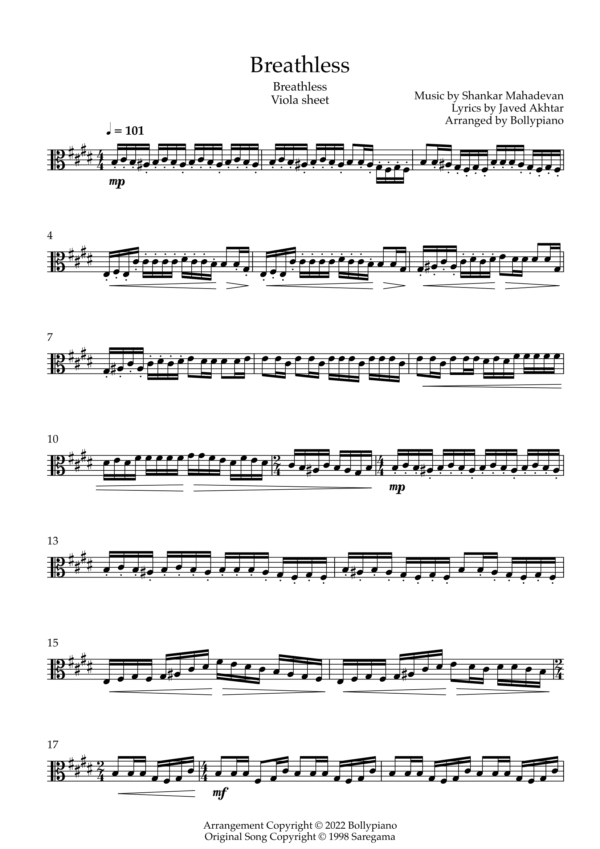 Breathless Viola Sheet