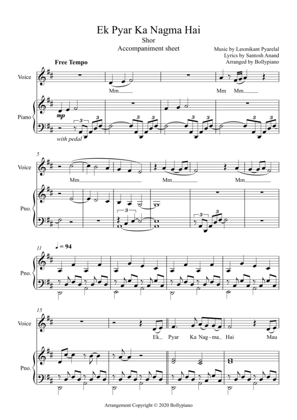 Ek Pyar Ka Nagma Hai Accompaniment Sheet