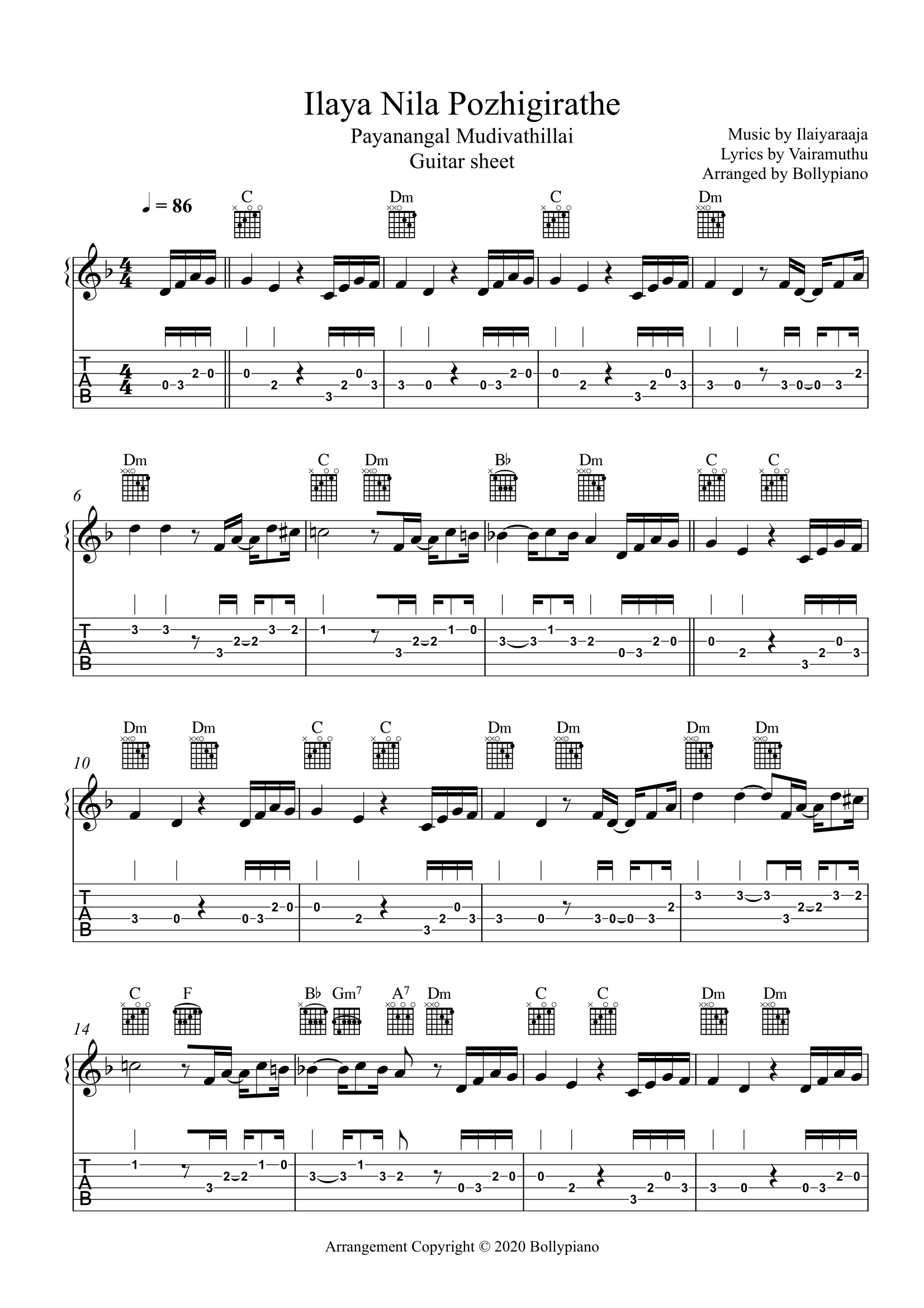 Ilaya Nila Pozhigirathe Guitar Sheet