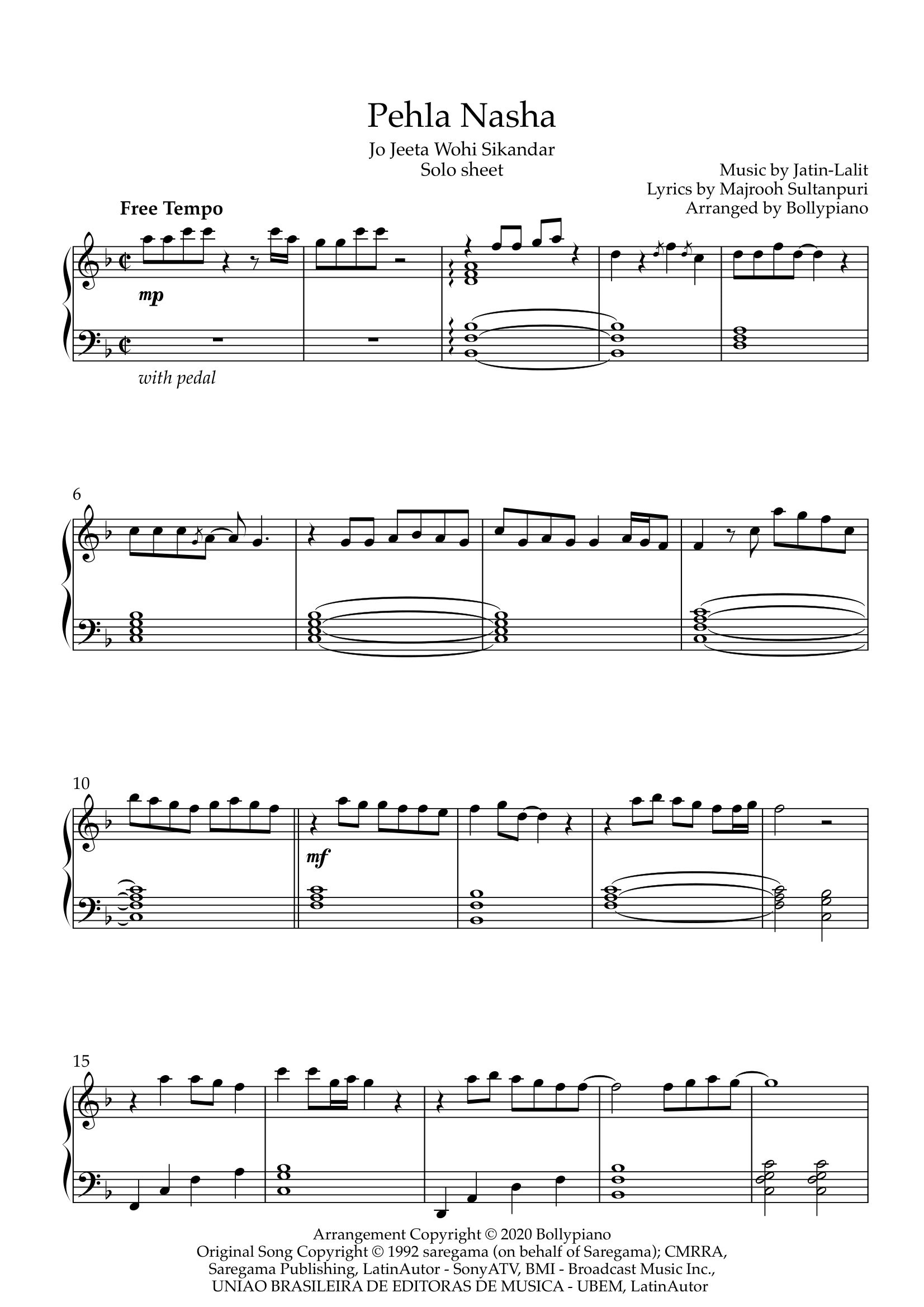 Pehla Nasha Solo Sheet