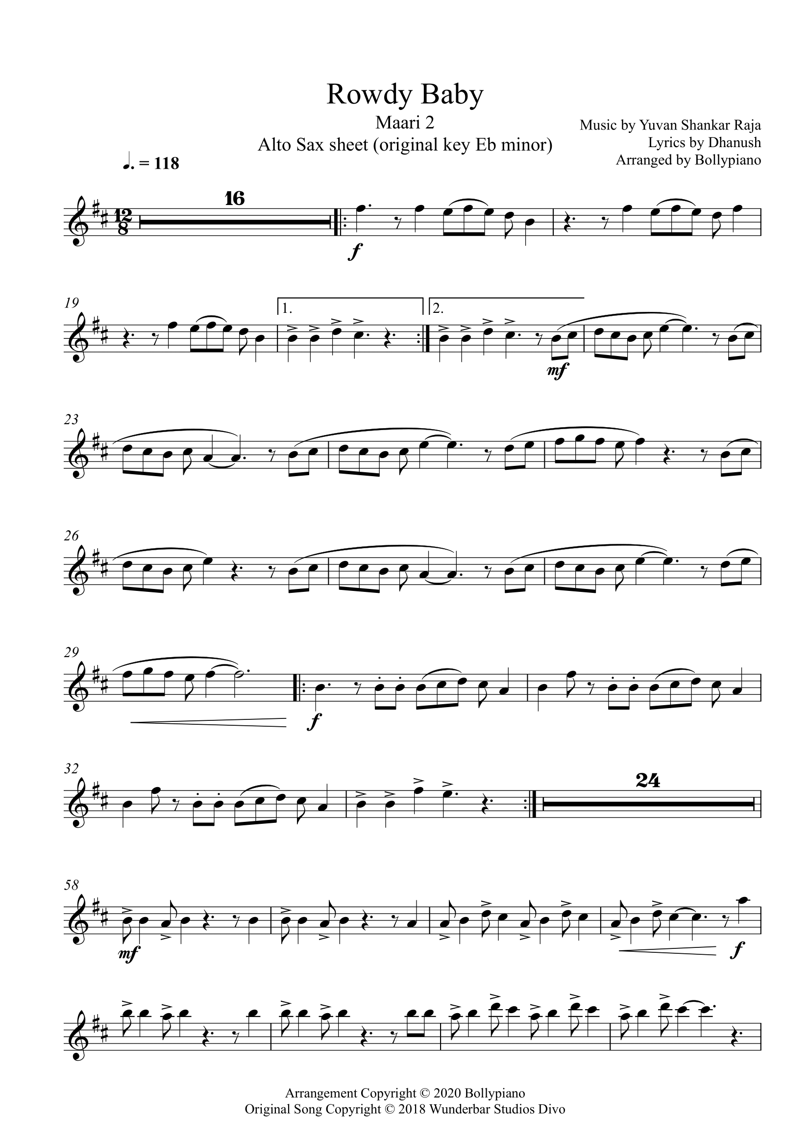 Rowdy Baby Alto Sax Sheet