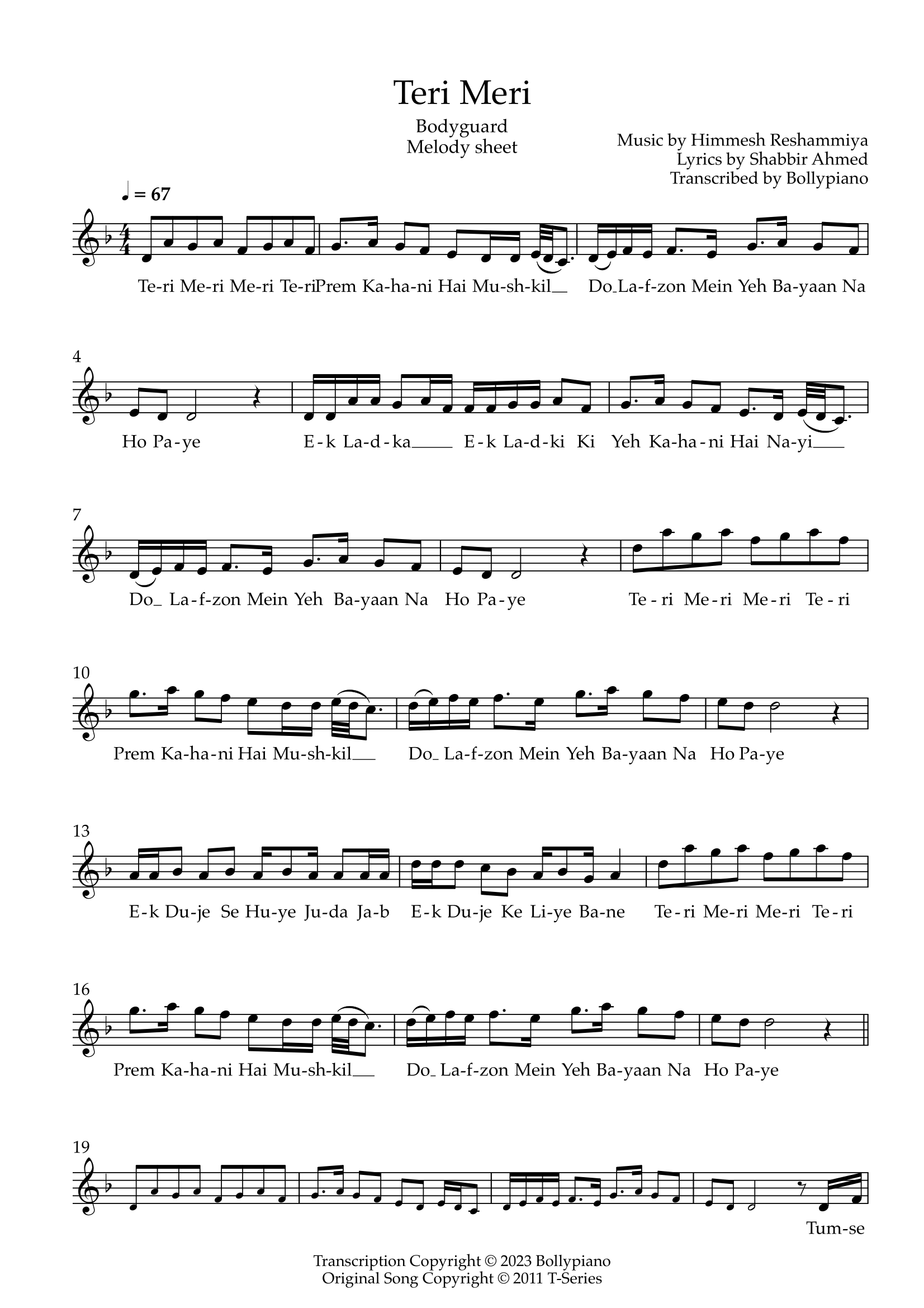 Teri Meri Melody Sheet