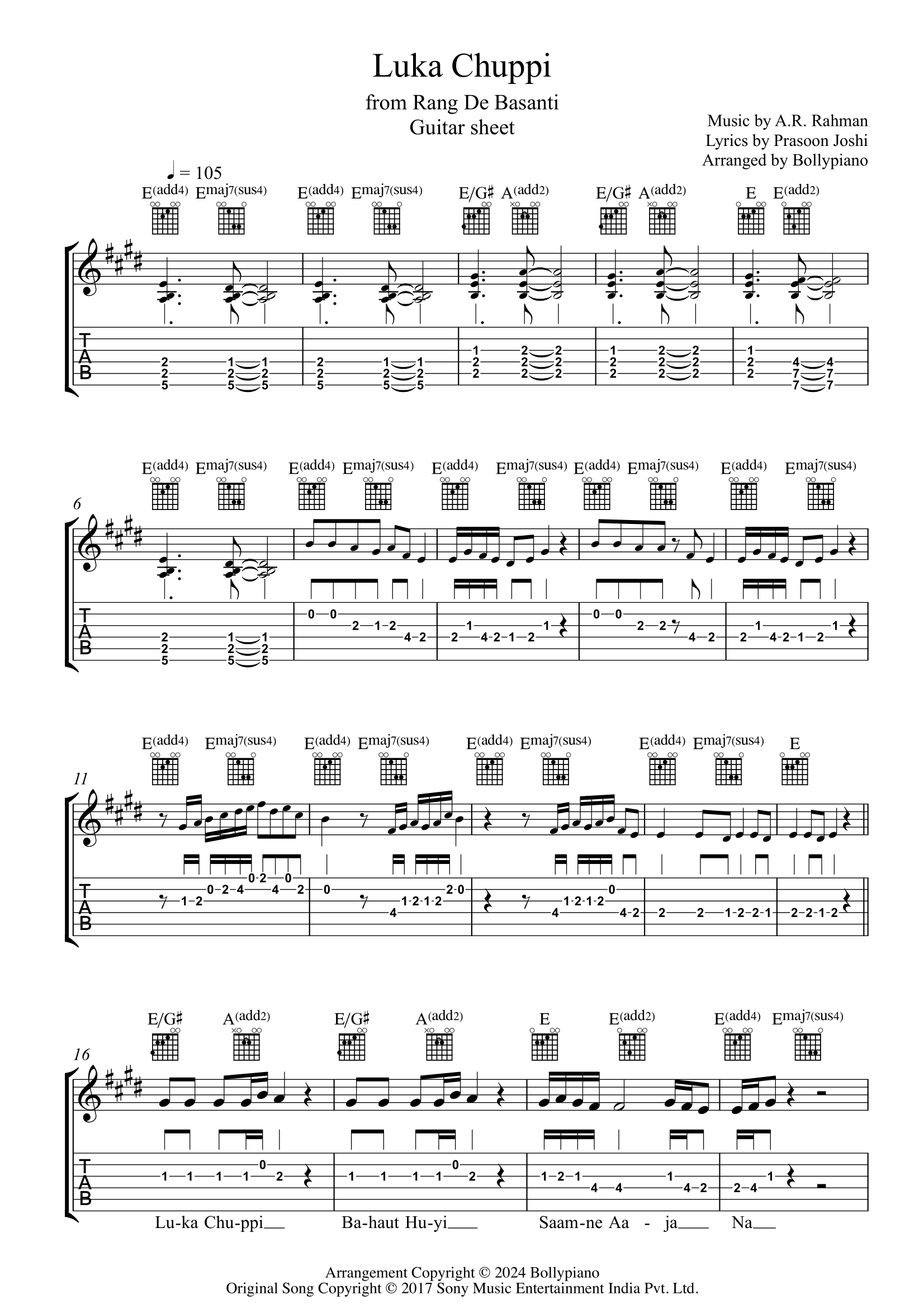 Luka Chuppi Guitar Sheet