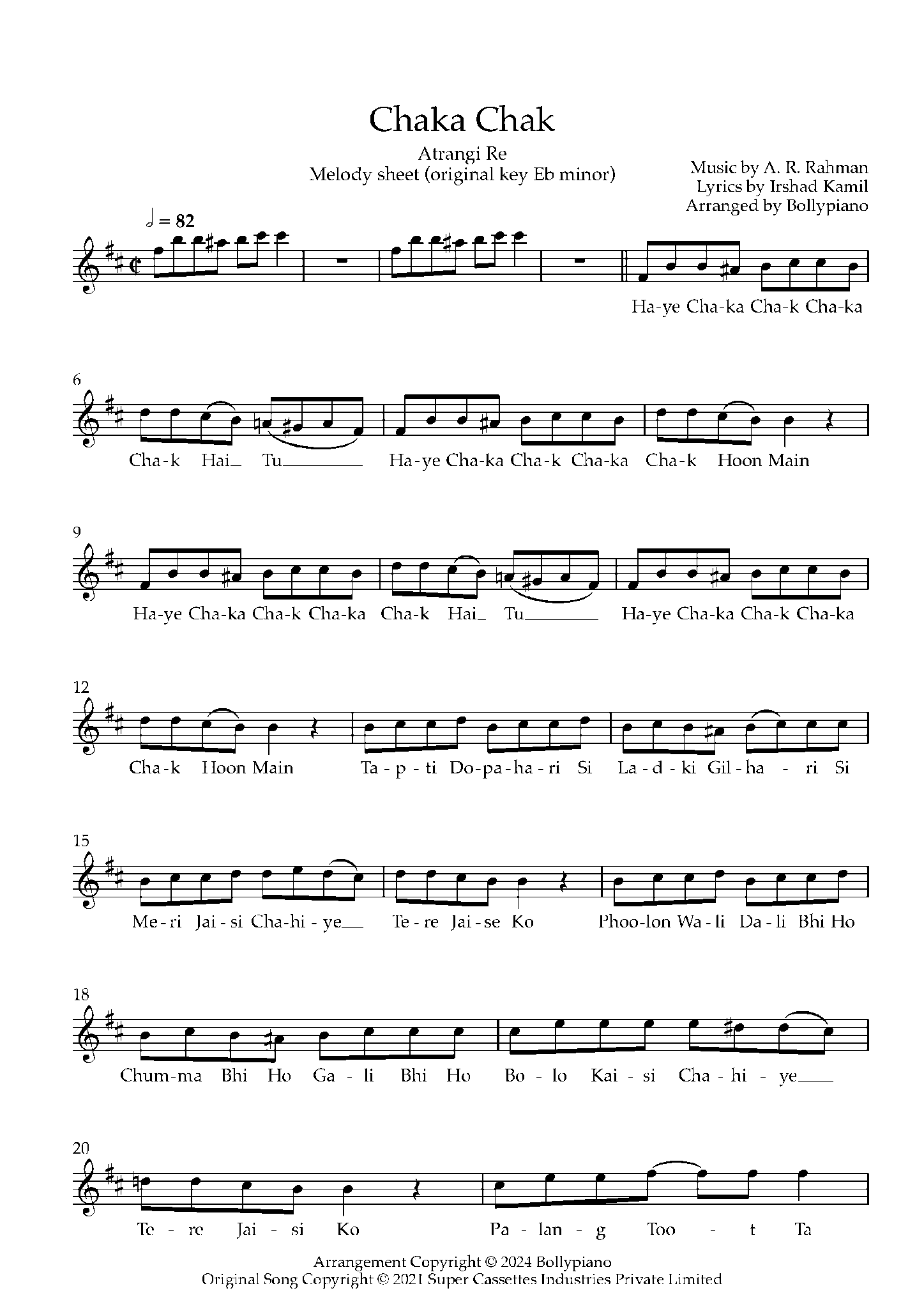 Chaka Chak Alto Saxophone Sheet PDF | Atrangi Re | 100% Accurate Notes