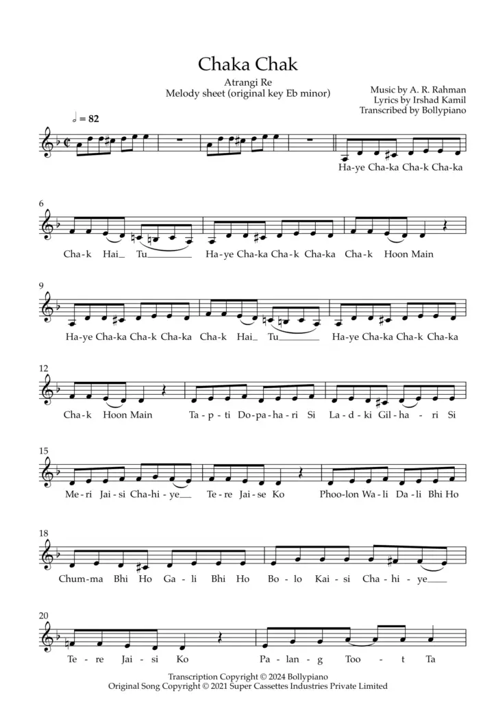 Chaka Chak Melody Sheet PDF | Atrangi Re | 100% Accurate Notes