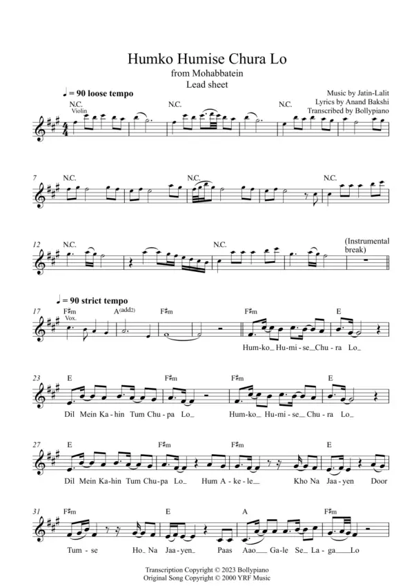 Humko Humise Chura Lo (Violin Cover)