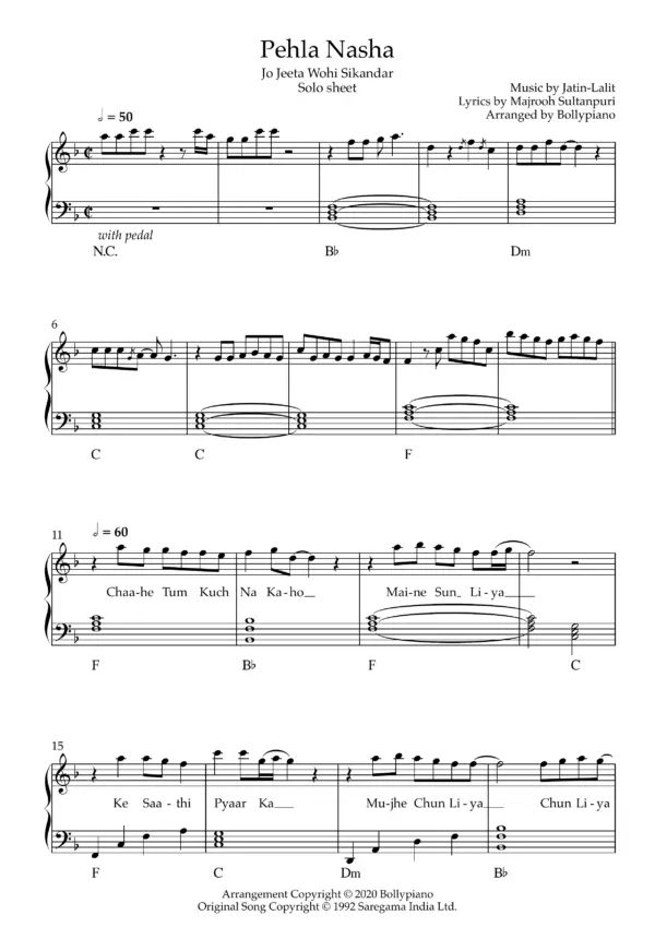 Pehla Nasha Solo Sheet