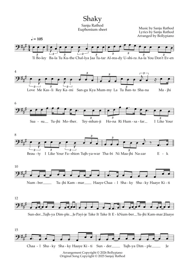 Shaky Notes Shaky Euphonium Sheet PDF | Sanju Rathod | 100% Accurate Notes