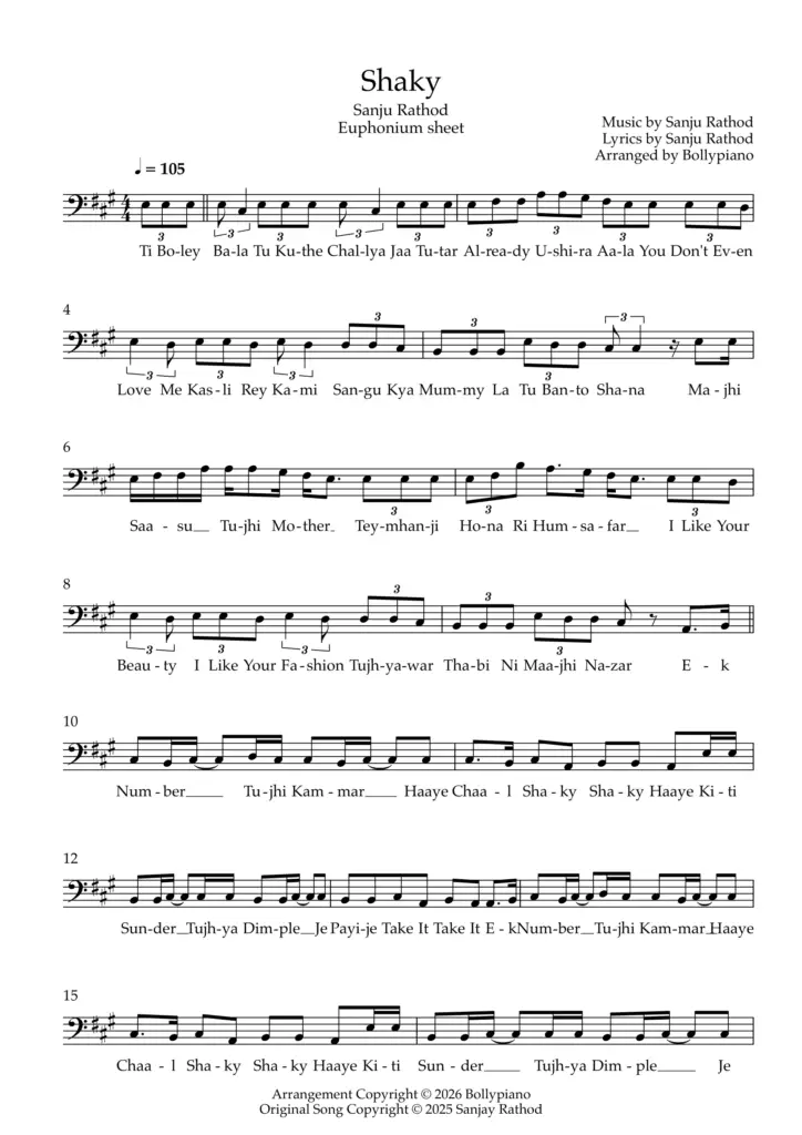 Shaky Euphonium Sheet PDF | Sanju Rathod | 100% Accurate Notes
